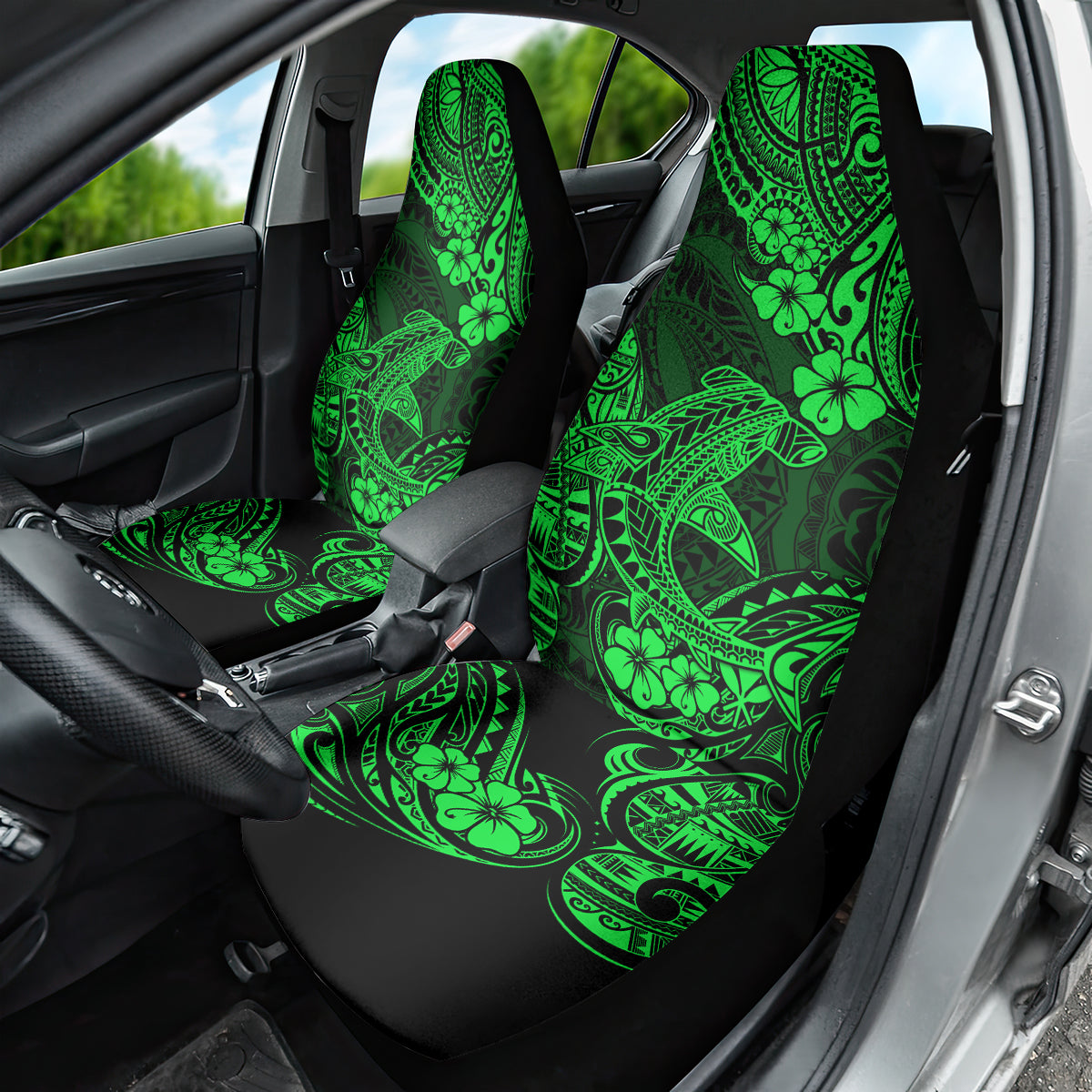 Hawaii Shark Car Seat Cover Polynesian Pattern Green Version - Wonder Print Shop