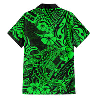 Hawaii Shark Family Matching Long Sleeve Bodycon Dress and Hawaiian Shirt Polynesian Pattern Green Version - Wonder Print Shop