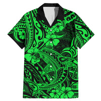 Hawaii Shark Family Matching Mermaid Dress and Hawaiian Shirt Polynesian Pattern Green Version - Wonder Print Shop