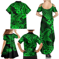 Hawaii Shark Family Matching Summer Maxi Dress and Hawaiian Shirt Polynesian Pattern Green Version - Wonder Print Shop