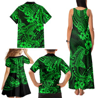 Hawaii Shark Family Matching Tank Maxi Dress and Hawaiian Shirt Polynesian Pattern Green Version - Wonder Print Shop