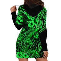 Hawaii Shark Hoodie Dress Polynesian Pattern Green Version - Wonder Print Shop