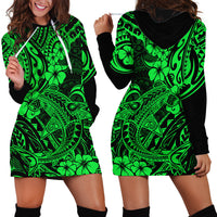 Hawaii Shark Hoodie Dress Polynesian Pattern Green Version - Wonder Print Shop