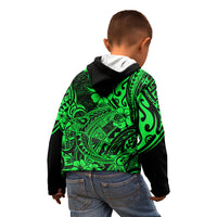 Hawaii Shark Kid Hoodie Polynesian Pattern Green Version - Wonder Print Shop