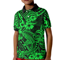 Hawaii Shark Kid Polo Shirt Polynesian Pattern Green Version - Wonder Print Shop