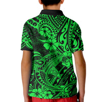 Hawaii Shark Kid Polo Shirt Polynesian Pattern Green Version - Wonder Print Shop