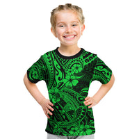 Hawaii Shark Kid T Shirt Polynesian Pattern Green Version - Wonder Print Shop