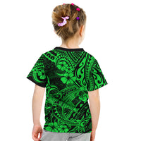 Hawaii Shark Kid T Shirt Polynesian Pattern Green Version - Wonder Print Shop