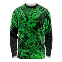 Hawaii Shark Long Sleeve Shirt Polynesian Pattern Green Version - Wonder Print Shop