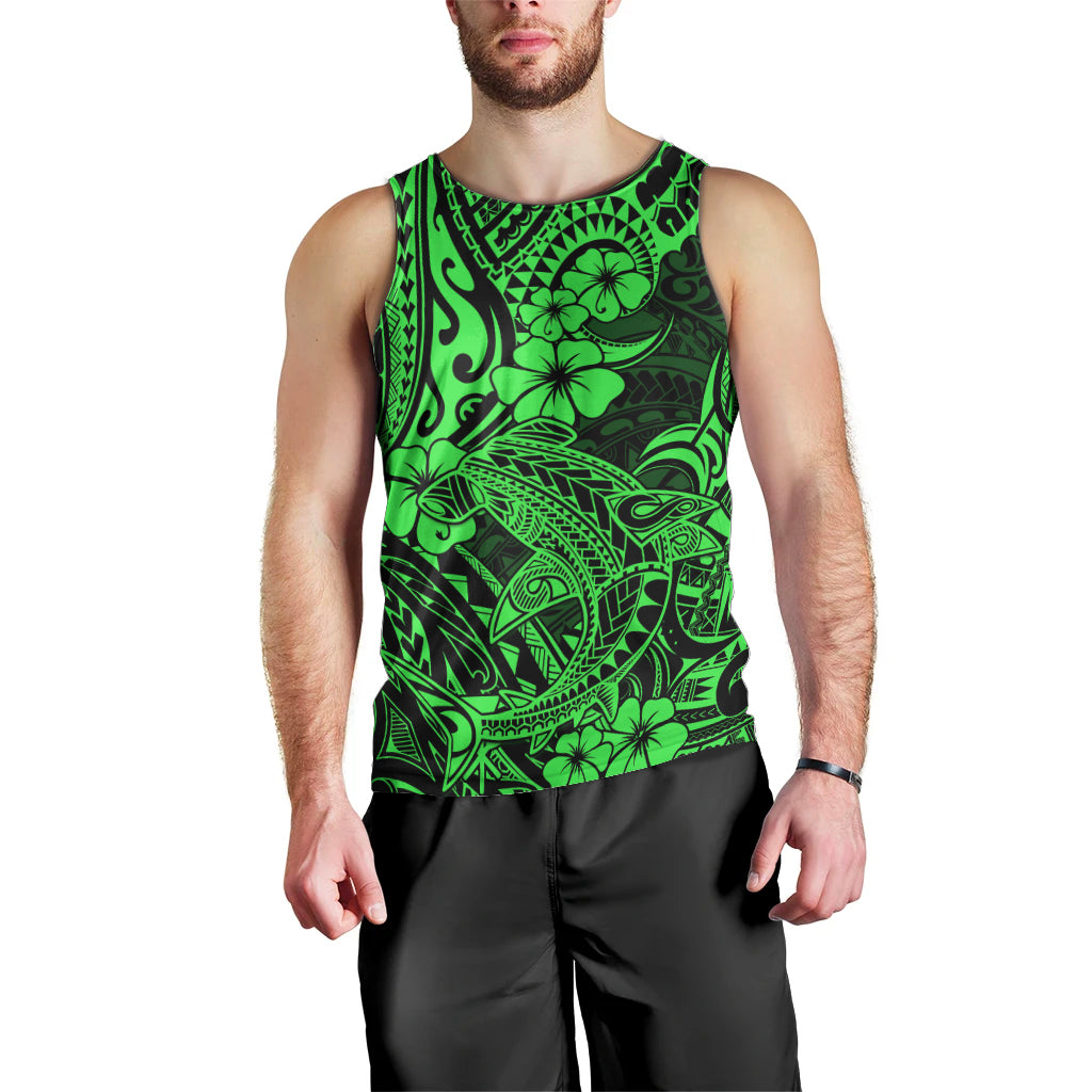 Hawaii Shark Men Tank Top Polynesian Pattern Green Version - Wonder Print Shop