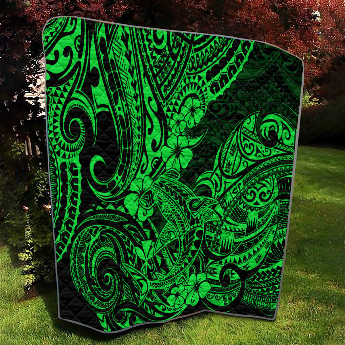 Hawaii Shark Quilt Polynesian Pattern Green Version - Wonder Print Shop