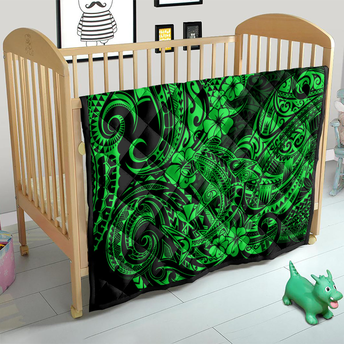 Hawaii Shark Quilt Polynesian Pattern Green Version - Wonder Print Shop