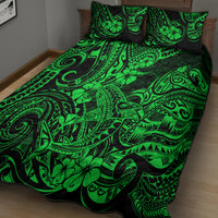 Hawaii Shark Quilt Bed Set Polynesian Pattern Green Version - Wonder Print Shop