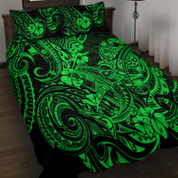 Hawaii Shark Quilt Bed Set Polynesian Pattern Green Version - Wonder Print Shop
