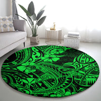 hawaii-shark-round-carpet-polynesian-pattern-green-version