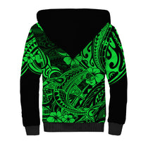 Hawaii Shark Sherpa Hoodie Polynesian Pattern Green Version - Wonder Print Shop
