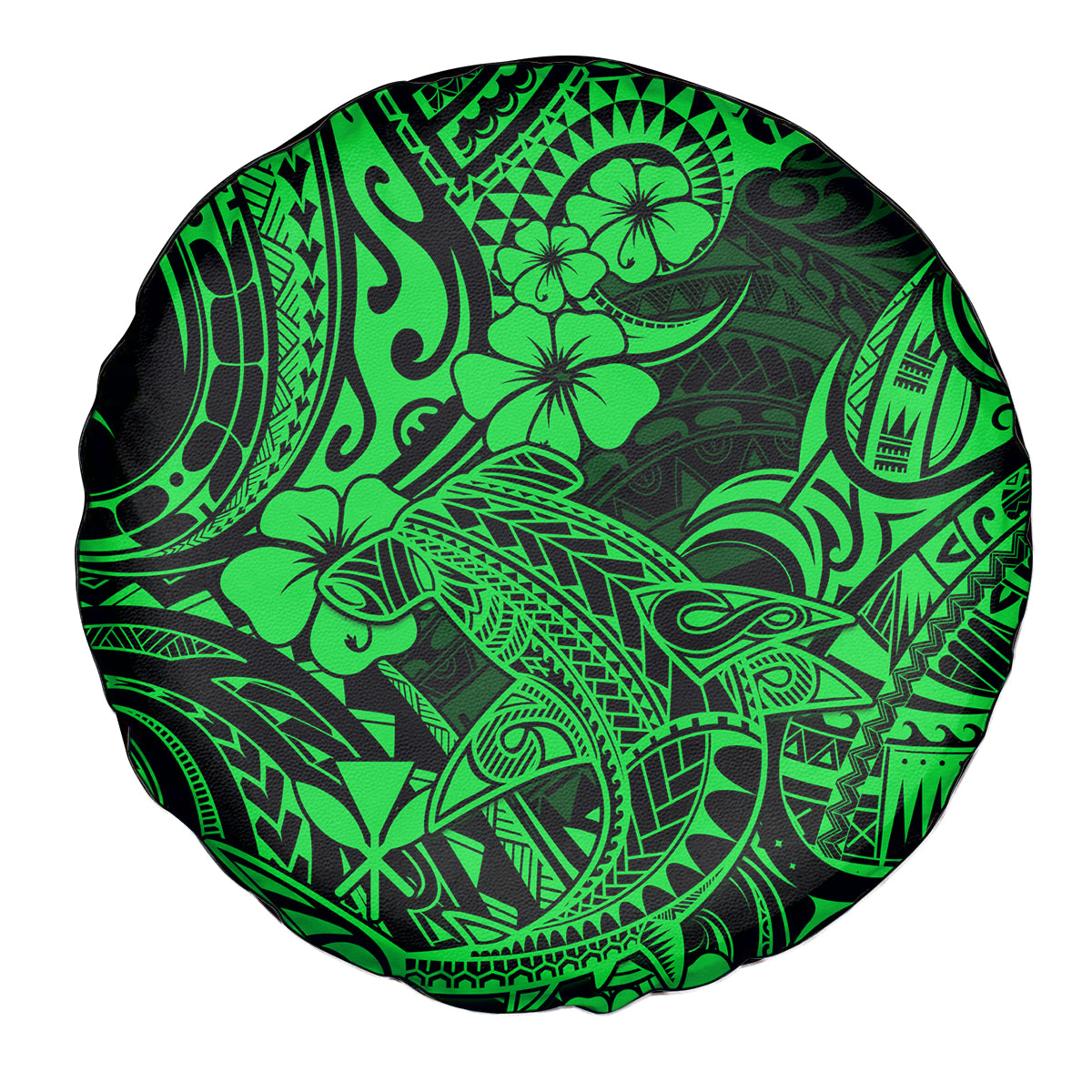 Hawaii Shark Spare Tire Cover Polynesian Pattern Green Version - Wonder Print Shop
