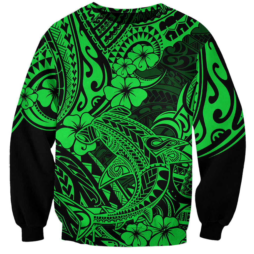 Hawaii Shark Sweatshirt Polynesian Pattern Green Version - Wonder Print Shop