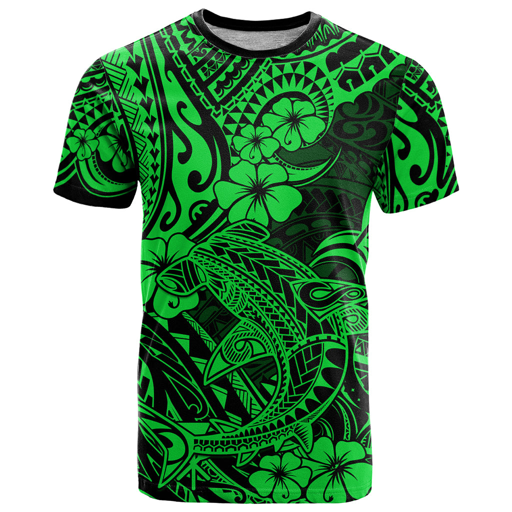 Hawaii Shark T Shirt Polynesian Pattern Green Version - Wonder Print Shop