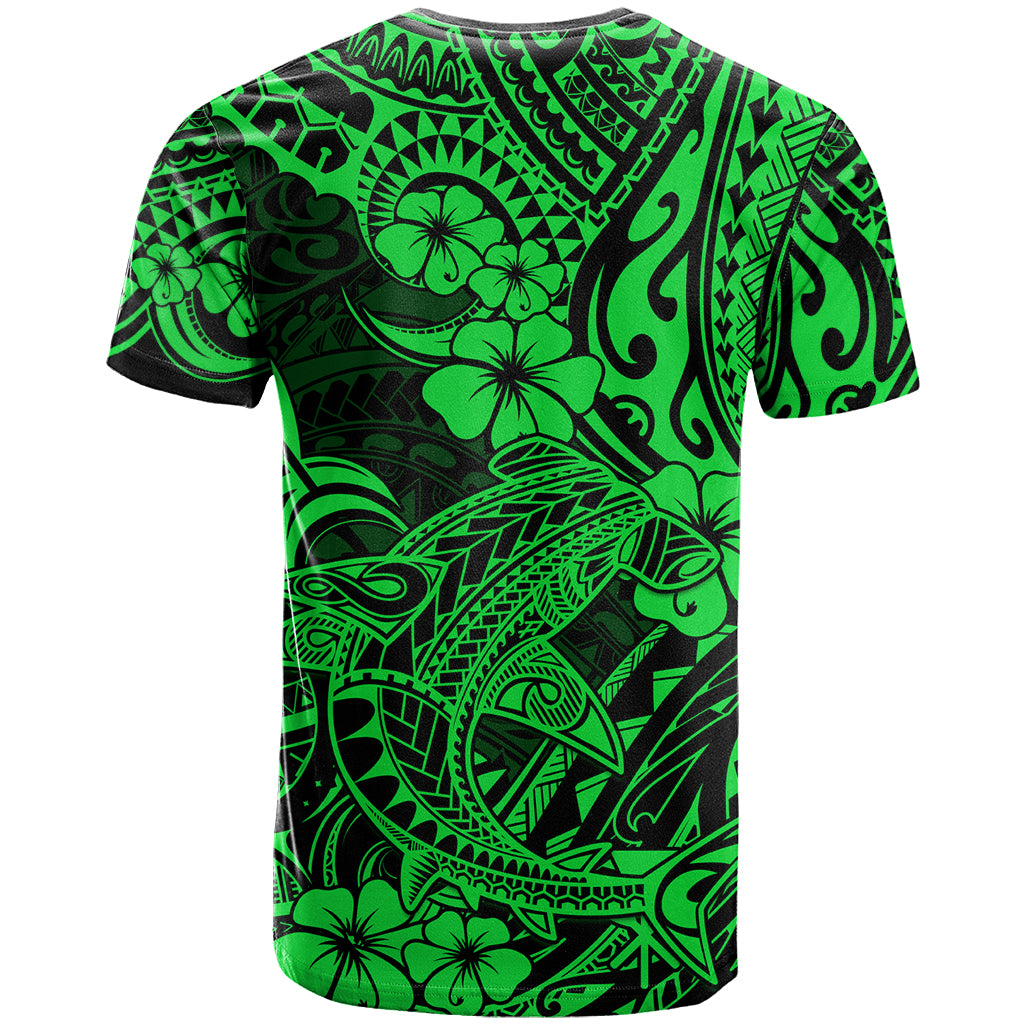 Hawaii Shark T Shirt Polynesian Pattern Green Version - Wonder Print Shop