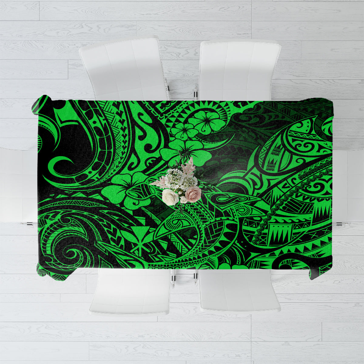 Hawaii Shark Tablecloth Polynesian Pattern Green Version - Wonder Print Shop