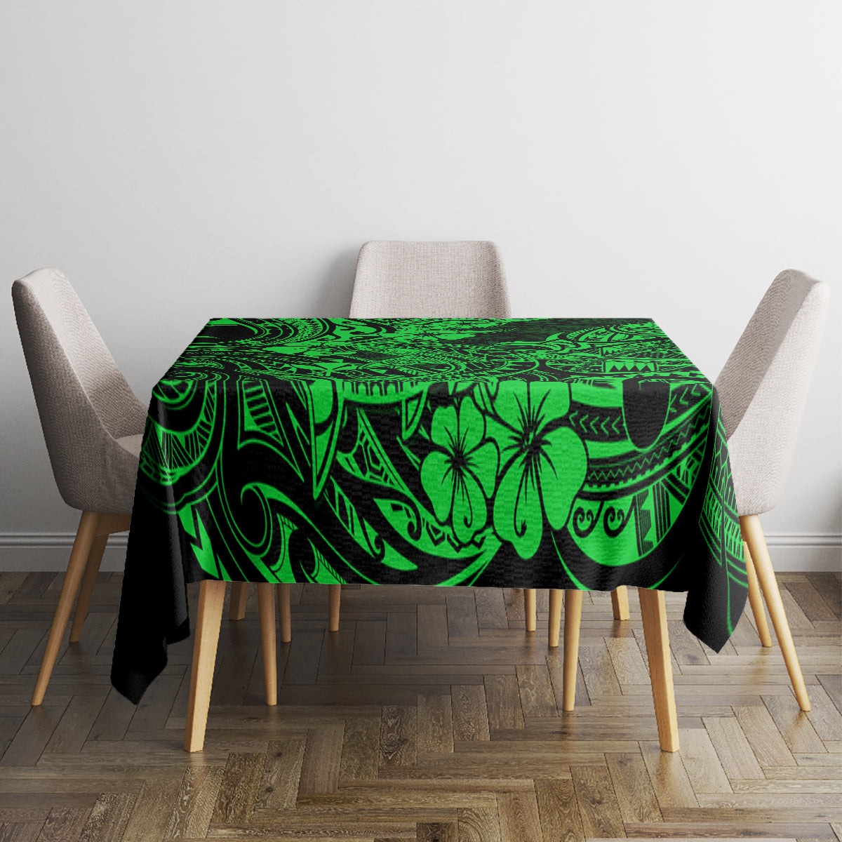 Hawaii Shark Tablecloth Polynesian Pattern Green Version - Wonder Print Shop