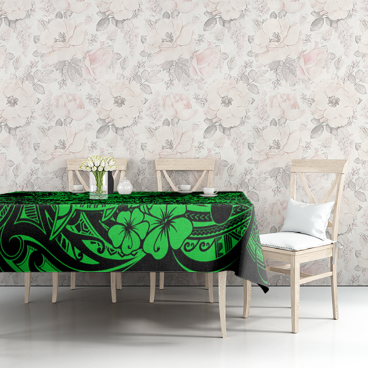 Hawaii Shark Tablecloth Polynesian Pattern Green Version - Wonder Print Shop