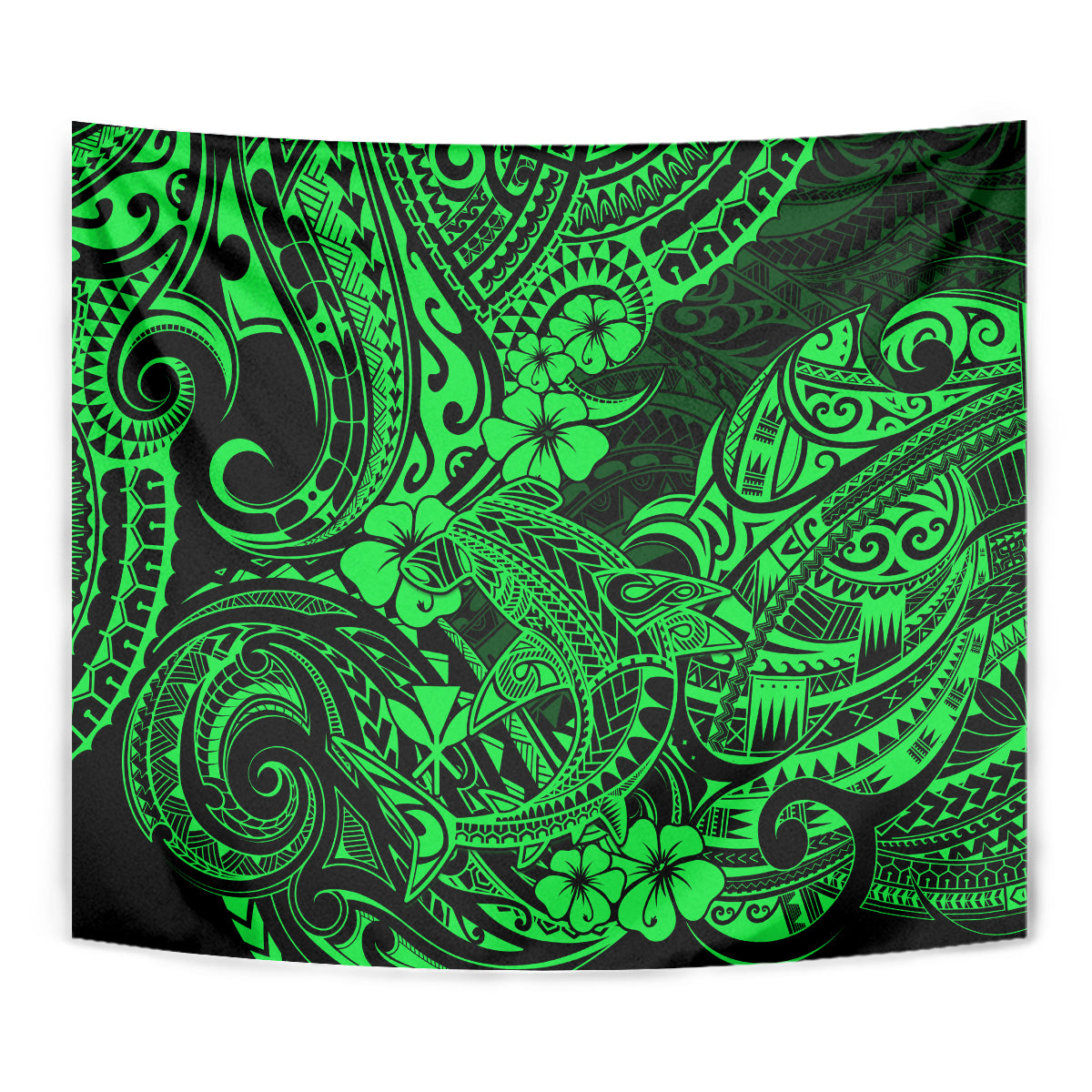 Hawaii Shark Tapestry Polynesian Pattern Green Version - Wonder Print Shop