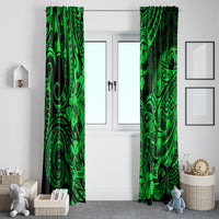 Hawaii Shark Window Curtain Polynesian Pattern Green Version - Wonder Print Shop
