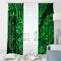 Hawaii Shark Window Curtain Polynesian Pattern Green Version - Wonder Print Shop