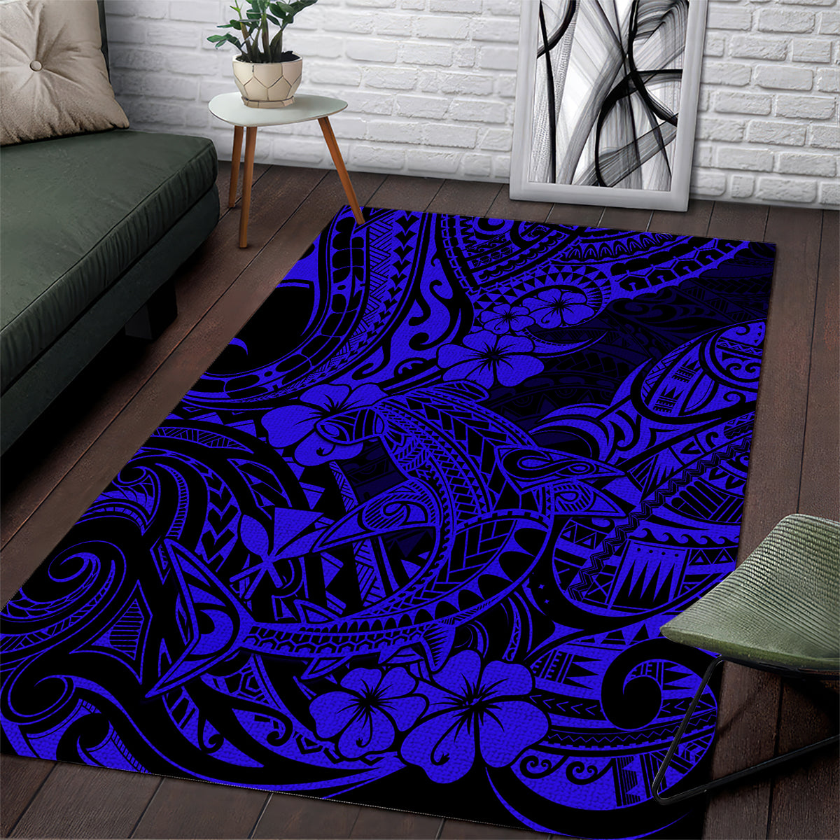 Hawaii Shark Area Rug Polynesian Pattern Navy Blue Version - Wonder Print Shop