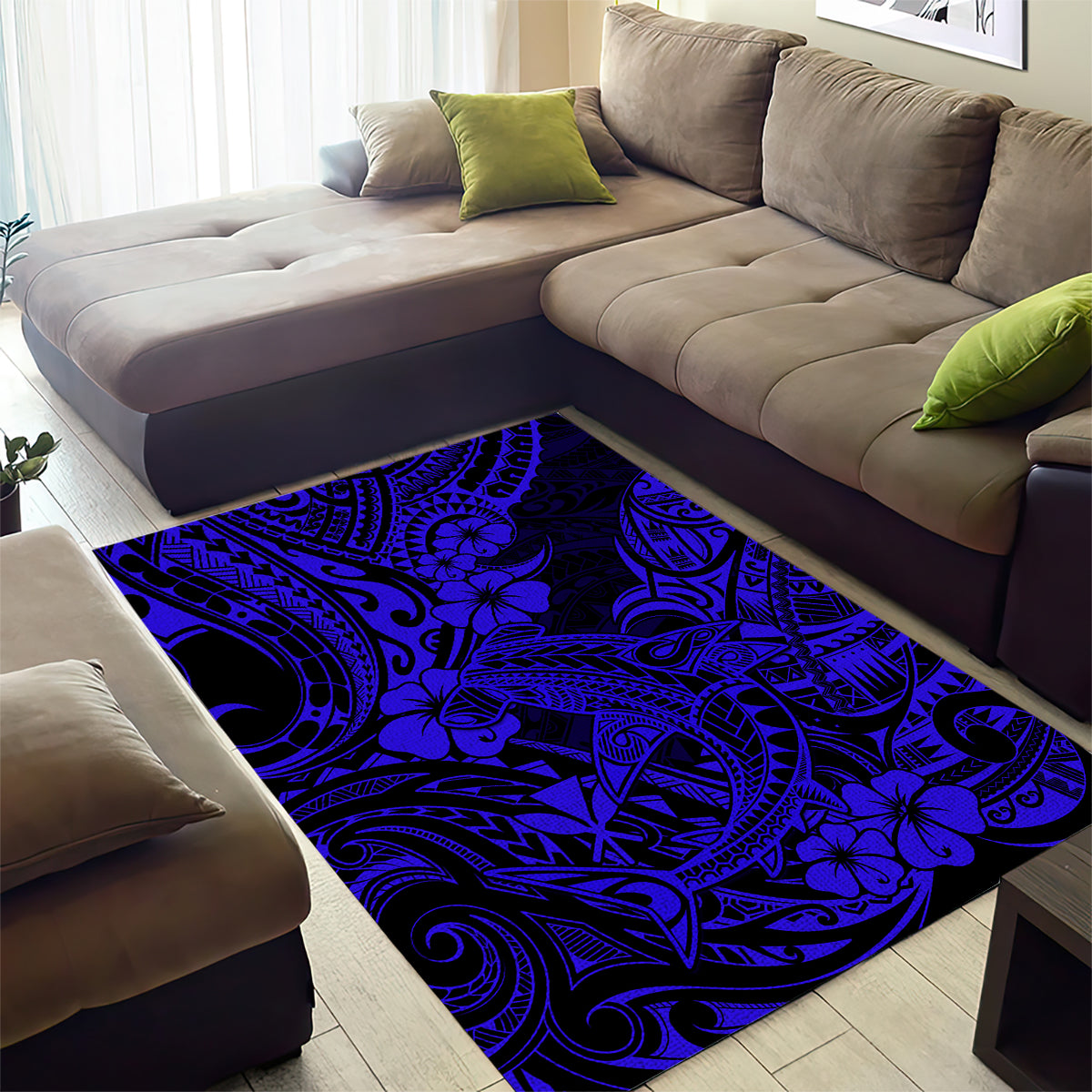 Hawaii Shark Area Rug Polynesian Pattern Navy Blue Version - Wonder Print Shop