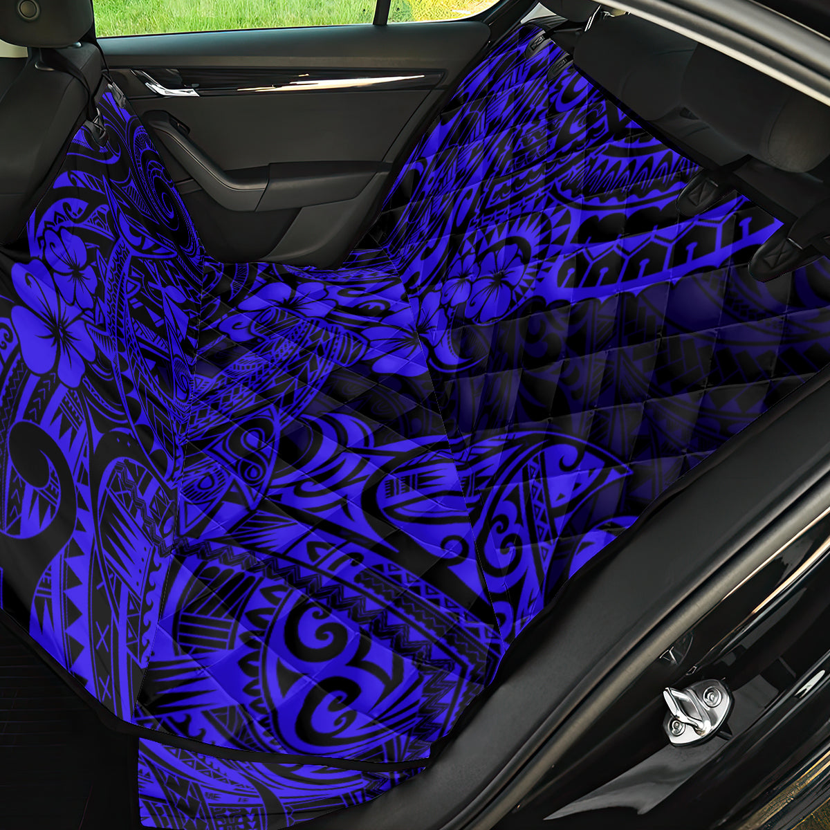 Hawaii Shark Back Car Seat Cover Polynesian Pattern Navy Blue Version - Wonder Print Shop