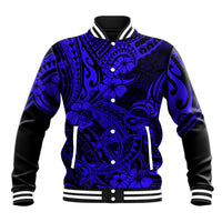 Hawaii Shark Baseball Jacket Polynesian Pattern Navy Blue Version - Wonder Print Shop