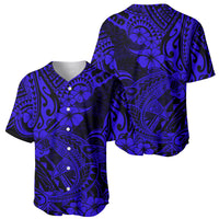 Hawaii Shark Baseball Jersey Polynesian Pattern Navy Blue Version - Wonder Print Shop