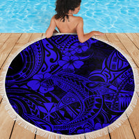 Hawaii Shark Beach Blanket Polynesian Pattern Navy Blue Version - Wonder Print Shop