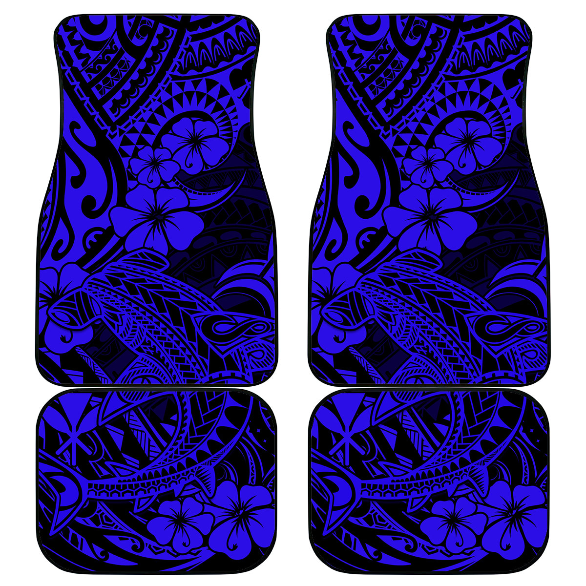 Hawaii Shark Car Mats Polynesian Pattern Navy Blue Version - Wonder Print Shop