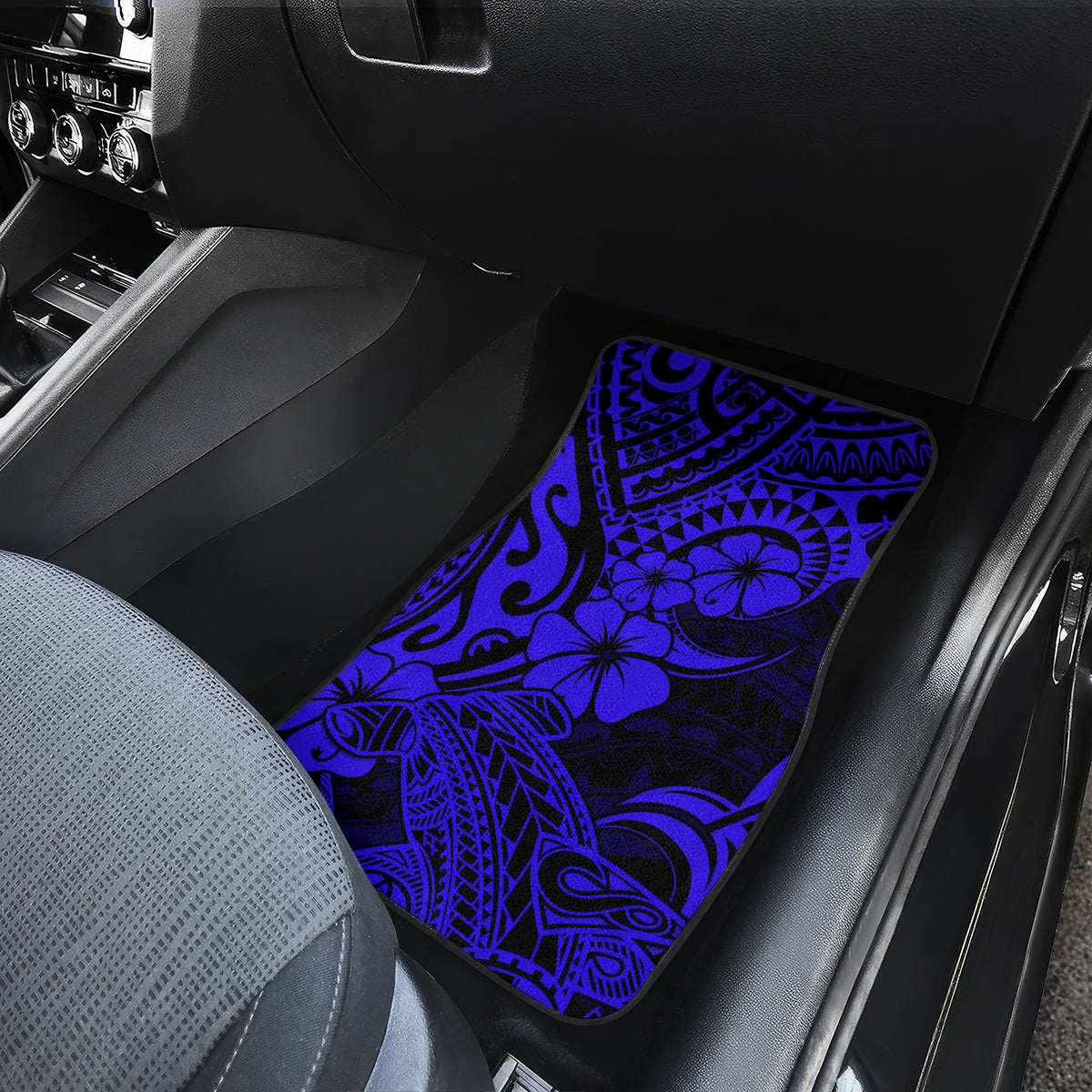 Hawaii Shark Car Mats Polynesian Pattern Navy Blue Version - Wonder Print Shop