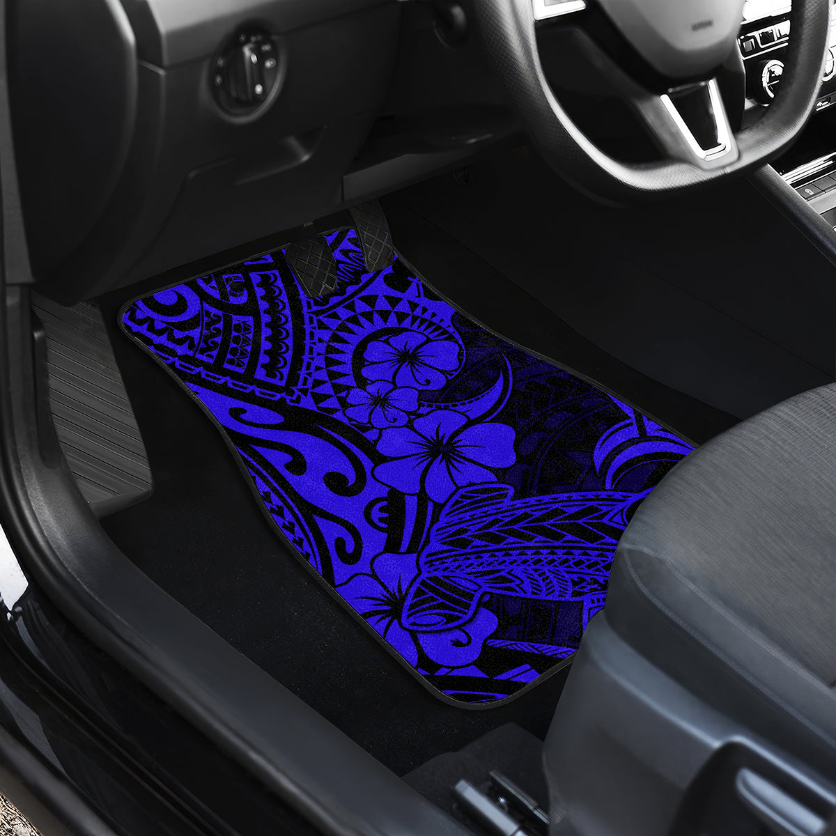 Hawaii Shark Car Mats Polynesian Pattern Navy Blue Version - Wonder Print Shop