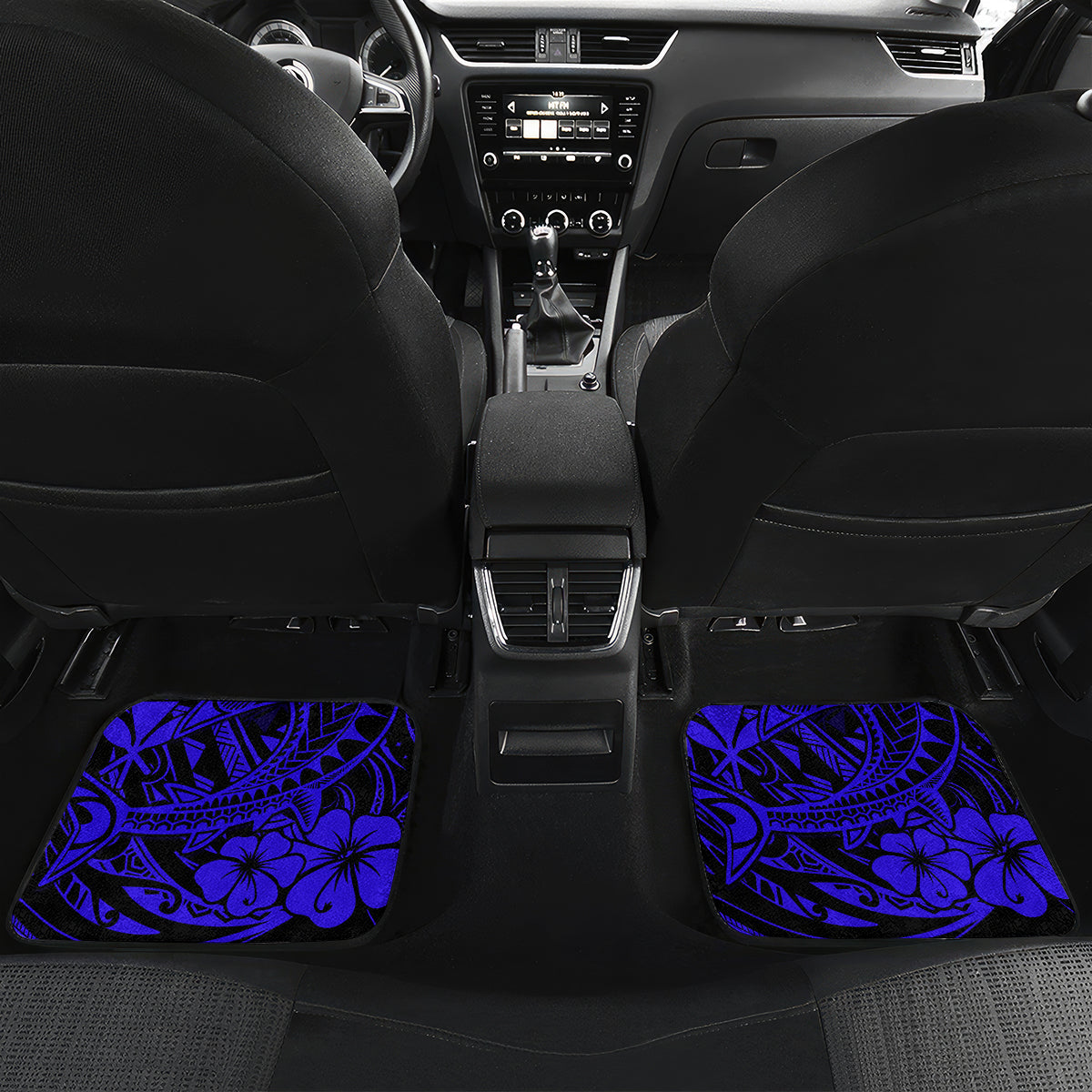 Hawaii Shark Car Mats Polynesian Pattern Navy Blue Version - Wonder Print Shop