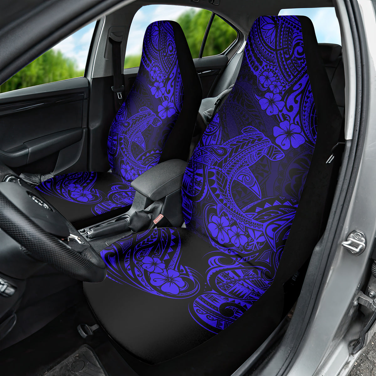 Hawaii Shark Car Seat Cover Polynesian Pattern Navy Blue Version - Wonder Print Shop