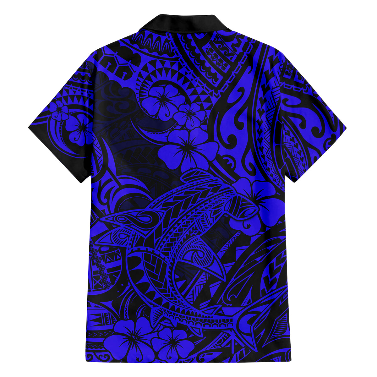 Hawaii Shark Family Matching Summer Maxi Dress and Hawaiian Shirt Polynesian Pattern Navy Blue Version - Wonder Print Shop