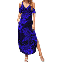 Hawaii Shark Family Matching Summer Maxi Dress and Hawaiian Shirt Polynesian Pattern Navy Blue Version - Wonder Print Shop
