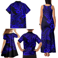 Hawaii Shark Family Matching Tank Maxi Dress and Hawaiian Shirt Polynesian Pattern Navy Blue Version - Wonder Print Shop