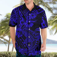Hawaii Shark Hawaiian Shirt Polynesian Pattern Navy Blue Version - Wonder Print Shop