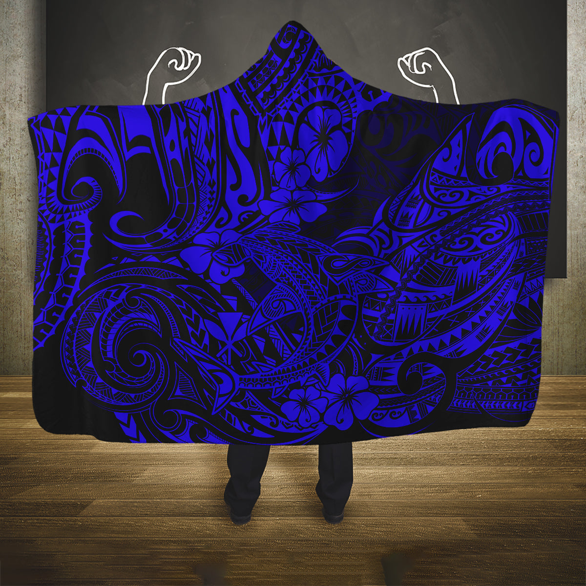 hawaii-shark-hooded-blanket-polynesian-pattern-navy-blue-version