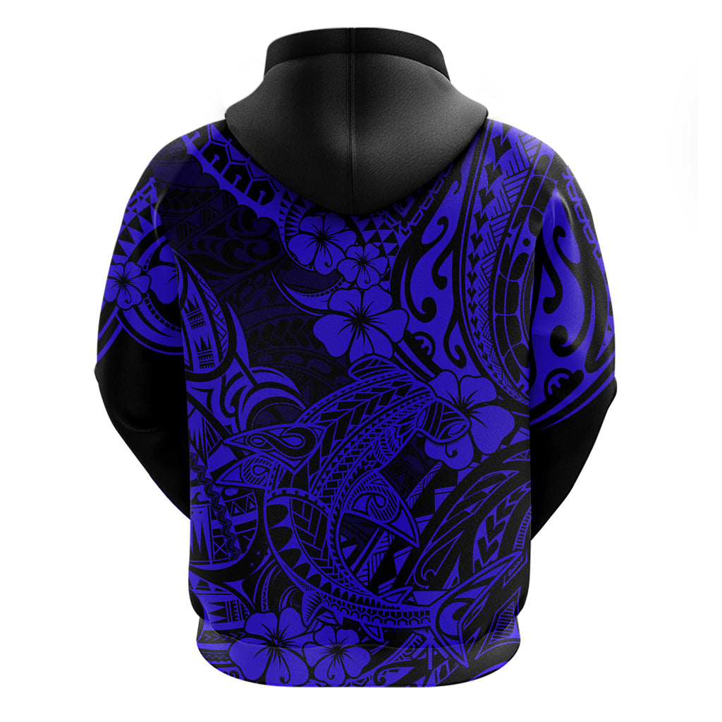 Hawaii Shark Hoodie Polynesian Pattern Navy Blue Version - Wonder Print Shop