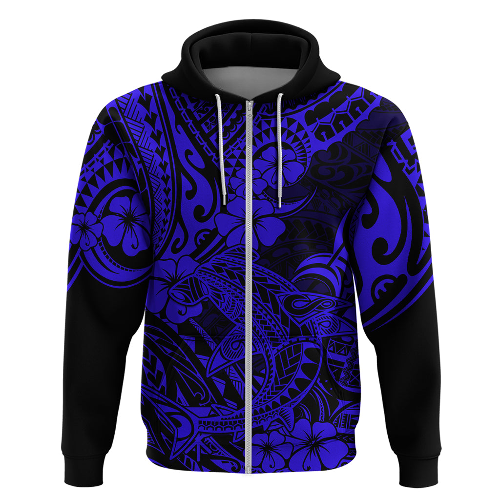 Hawaii Shark Hoodie Polynesian Pattern Navy Blue Version - Wonder Print Shop