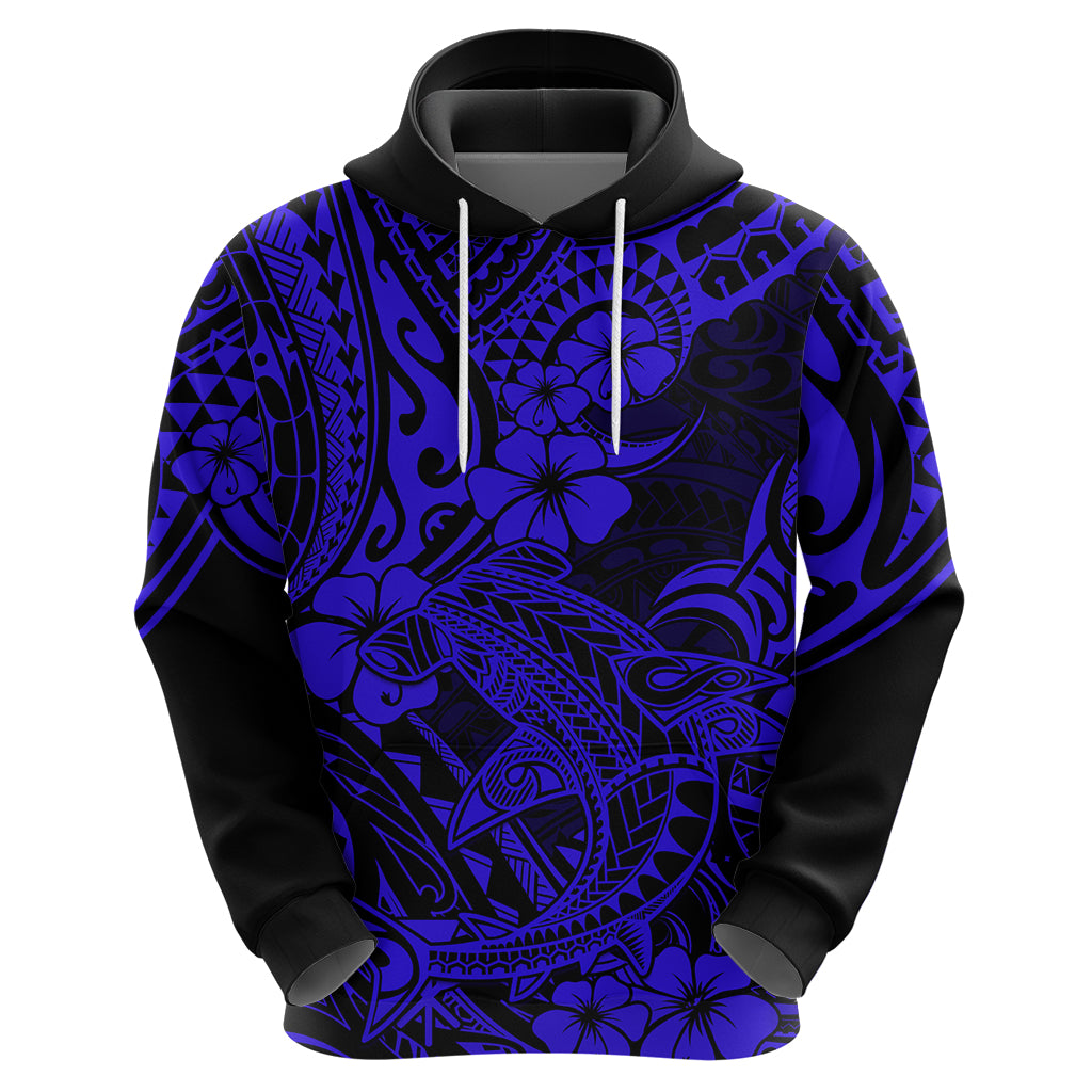 Hawaii Shark Hoodie Polynesian Pattern Navy Blue Version - Wonder Print Shop