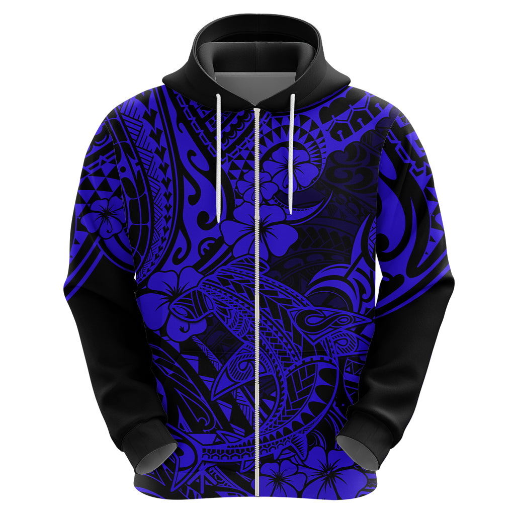 Hawaii Shark Hoodie Polynesian Pattern Navy Blue Version - Wonder Print Shop